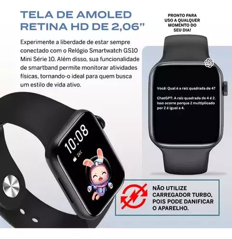 Relógio Smartwatch Gs10 Ultra Mini 2pulseiras Amoled Série10